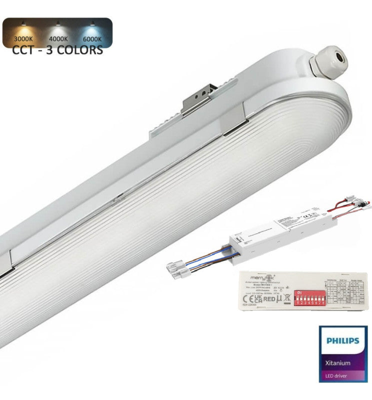 55W 150cm Tri-proof LED Batten Microwave Sensor & Emergency Kit Philips Driver 3CCT - Emergency Lighting - Battens