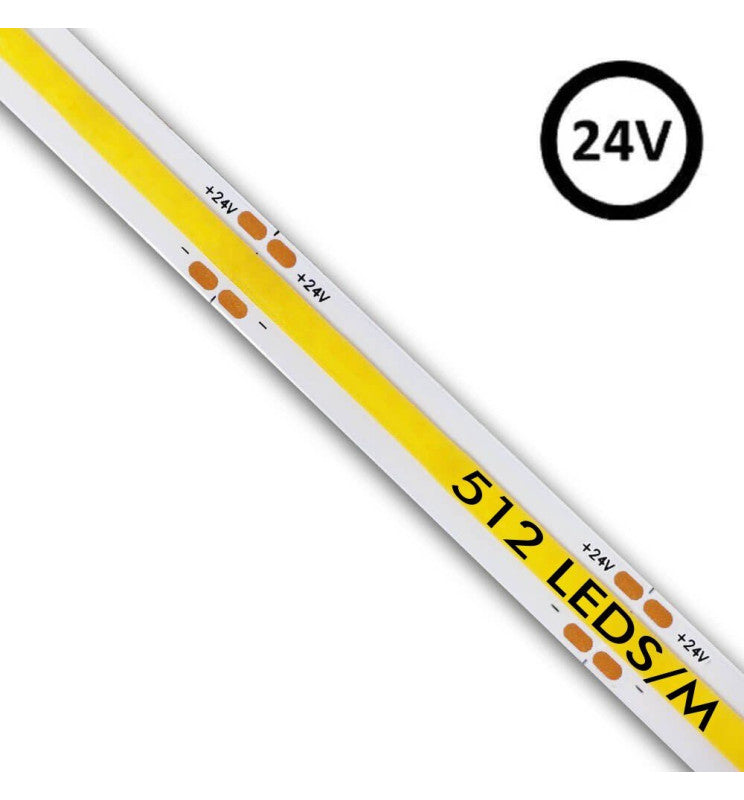 5m 24V LED Strip COB 15W/m 512LED/m 1800lm/m 10mm IP20 CRI90