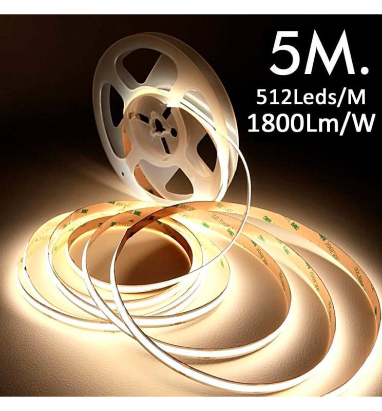 5m 24V LED Strip COB 15W/m 512LED/m 1800lm/m 10mm IP20 CRI90