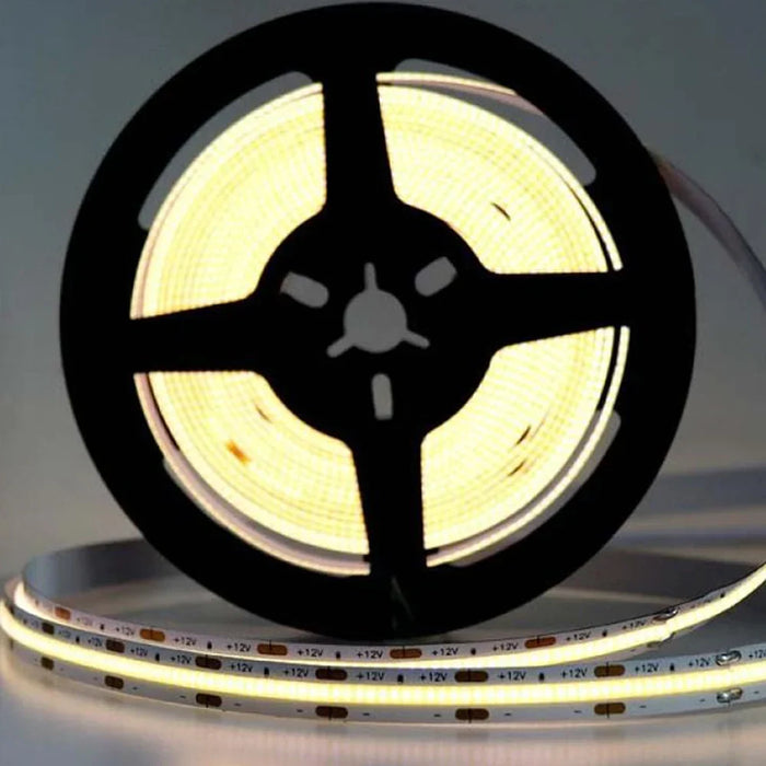 5m Self-adhesive 12V COB LED Strip 300LED/m 3000K - LED Strip - Ledex Lighting UK