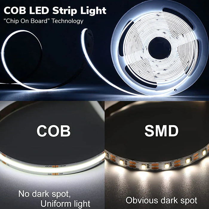 5m Self-adhesive 12V COB LED Strip 300LED/m 4000K - LED Strip - Ledex Lighting UK