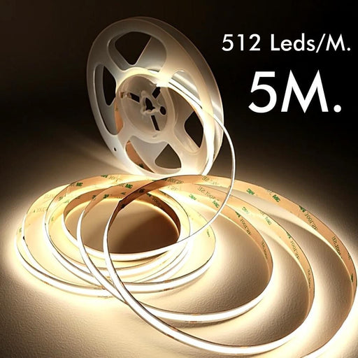 5m Self-adhesive 24V COB LED Strip 512LED/m 2700K - LED Strip - Ledex Lighting UK