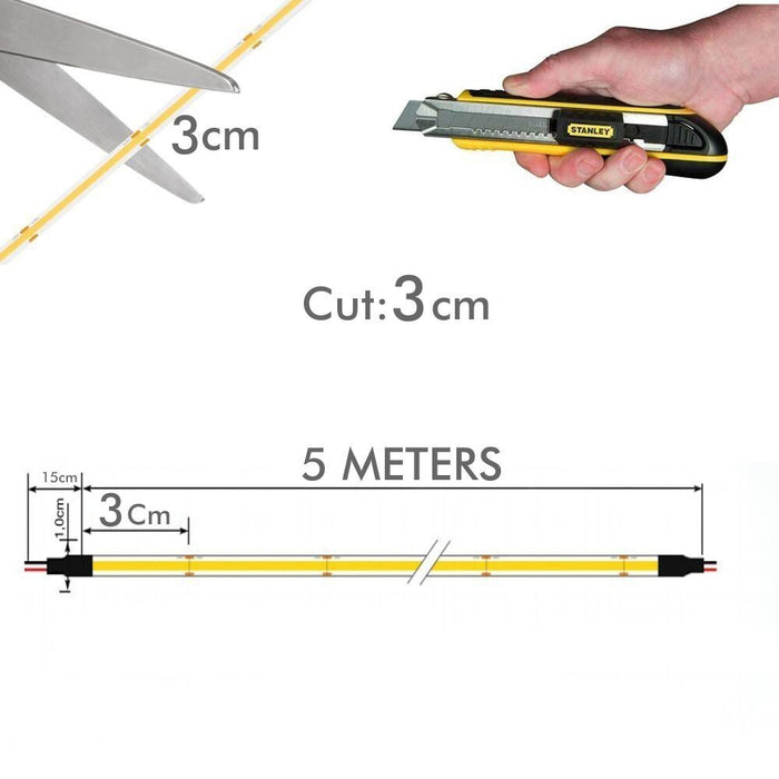 5m Self-adhesive 24V COB LED Strip 512LED/m 2700K - LED Strip - Ledex Lighting UK