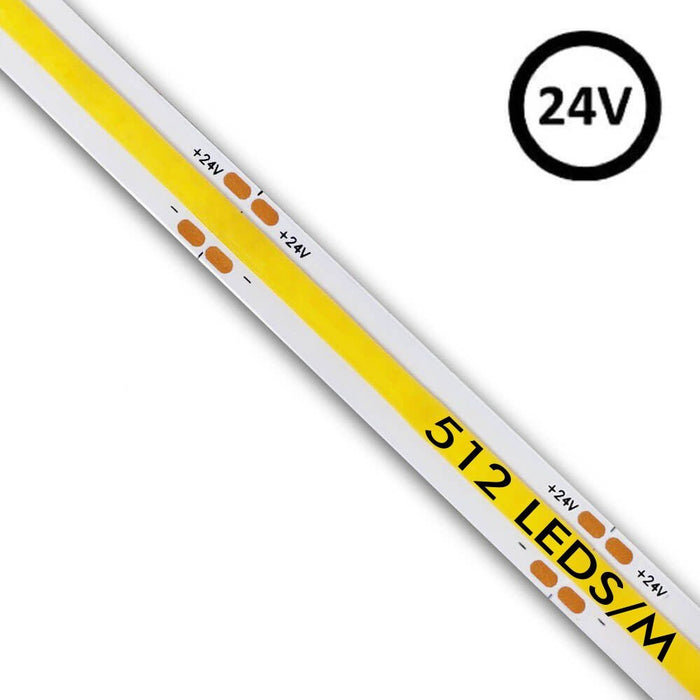 5m Self-adhesive 24V COB LED Strip 512LED/m 4000K - LED Strip - Ledex Lighting UK