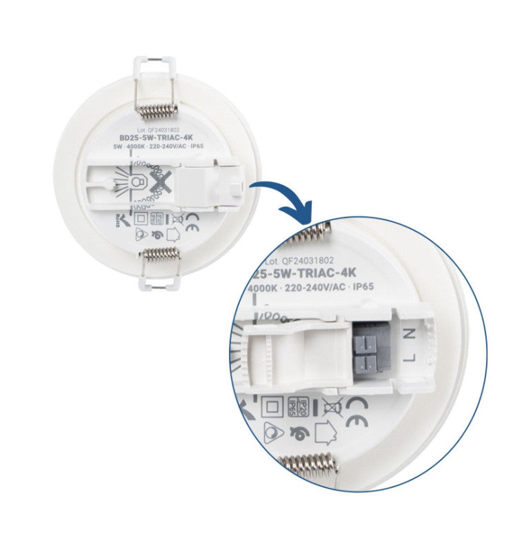 5W Recessed LED Spotlight White IP65 TRIAC Dimmable – Cut-out Ø68mm - Ceiling Light Fixtures - Downlights