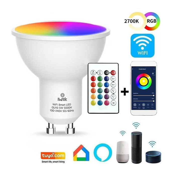 5W SMART Dimmable GU10 LED bulb with Remote Control RGB - GU10 Bulb - Ledex Lighting UK