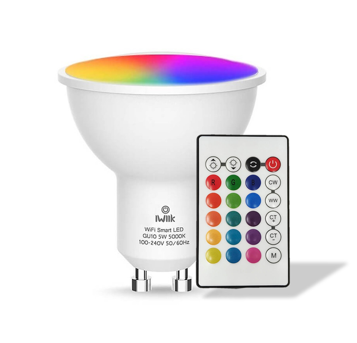 5W SMART Dimmable GU10 LED bulb with Remote Control RGB - GU10 Bulb - Ledex Lighting UK