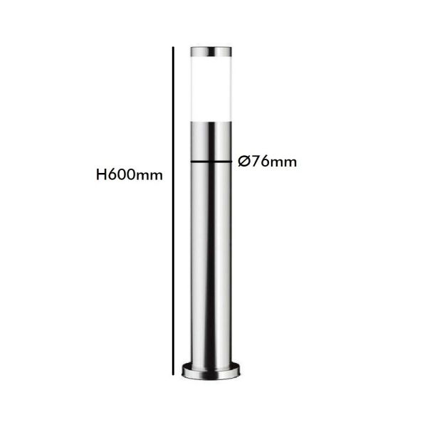 60cm Bollard for LED E27 Bulb - Stainless Steel - IP65