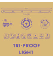 60W 50W 40W 30W Tri-Proof LED Batten 150cm with GXtronic Driver and OSRAM Chip 3CCT IP66