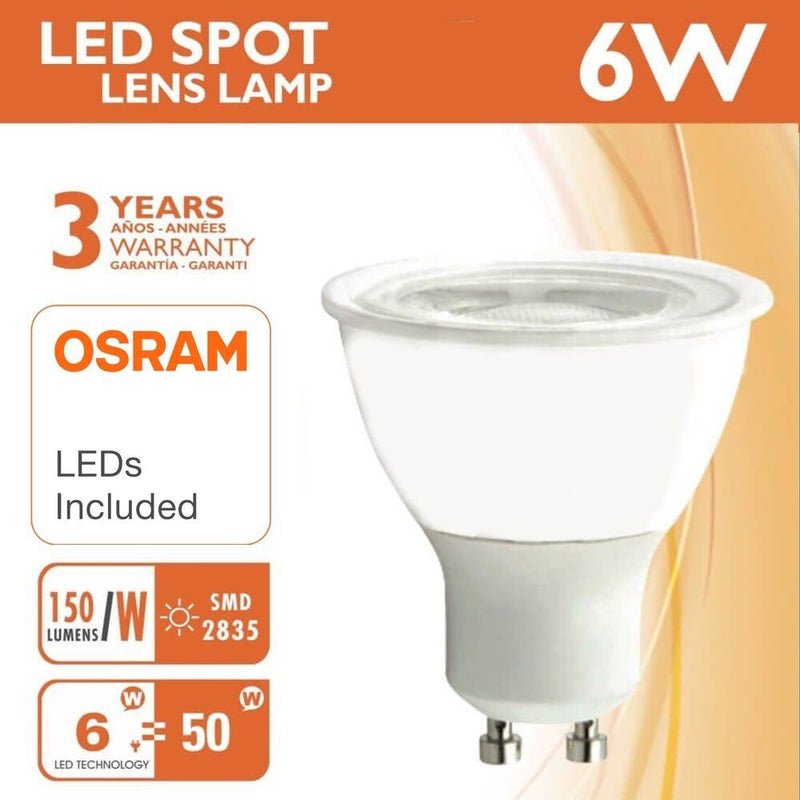 6W GU10 LED Bulb with OSRAM Chip Clear Cover 3000K - LED Light Bulbs - Lamps