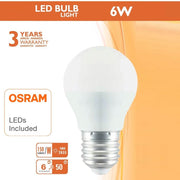 6W E27 G45 LED Bulb with OSRAM Chip 3000K - E27 Bulb