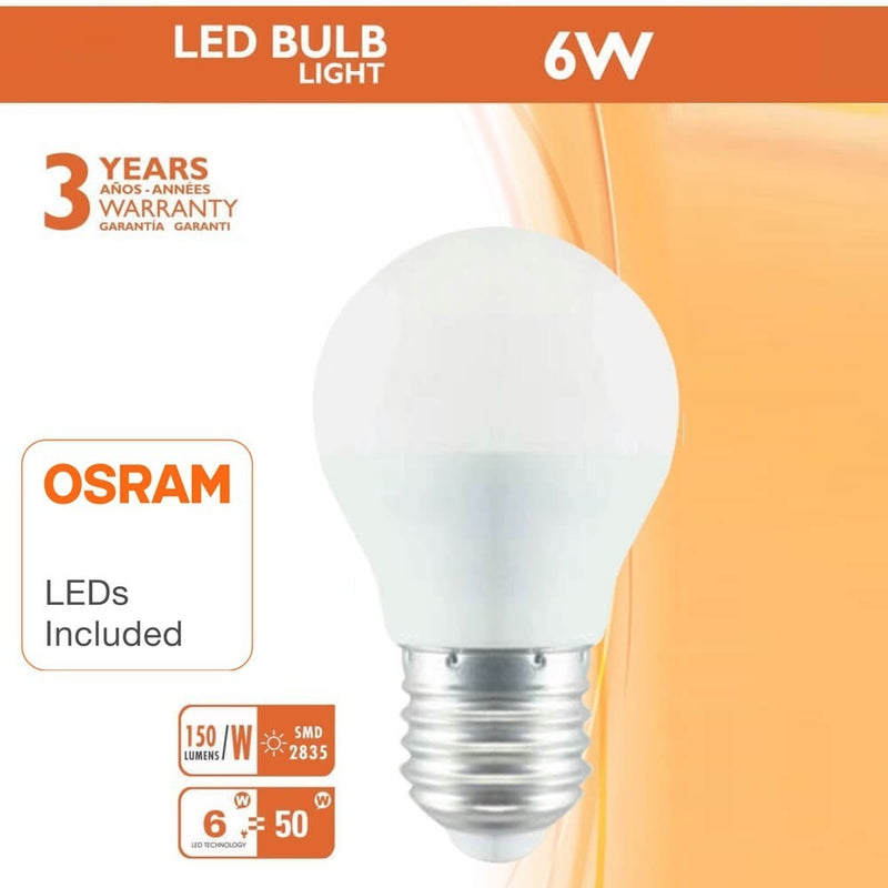 6W E27 G45 LED Bulb with OSRAM Chip 3000K - E27 Bulb