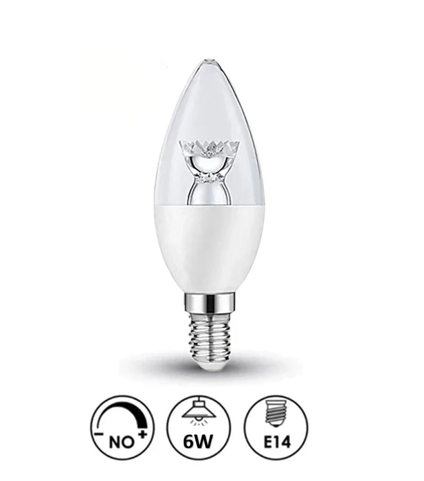 6W LED E14 Candle Bulb with Lens 3000K - E14 Candle Bulb