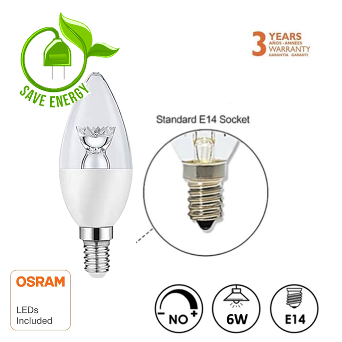 6W LED E14 Candle Bulb with Lens 4000K - E14 Candle Bulb