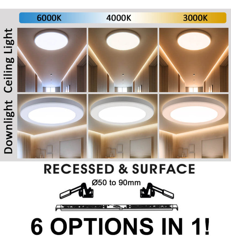 Moss Led Edge 6W Round MOSS LED Ceiling Light White with Adjustable Cut Out 3 CCT ...