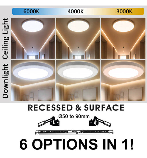 6W Round MOSS LED Ceiling Light White with Adjustable Cut Out 3 CCT - Ceiling Light Fixtures - Downlights