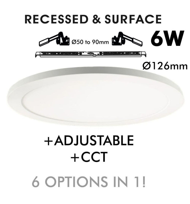 6W Round MOSS LED Ceiling Light White with Adjustable Cut Out 3 CCT - Ceiling Light Fixtures - Downlights