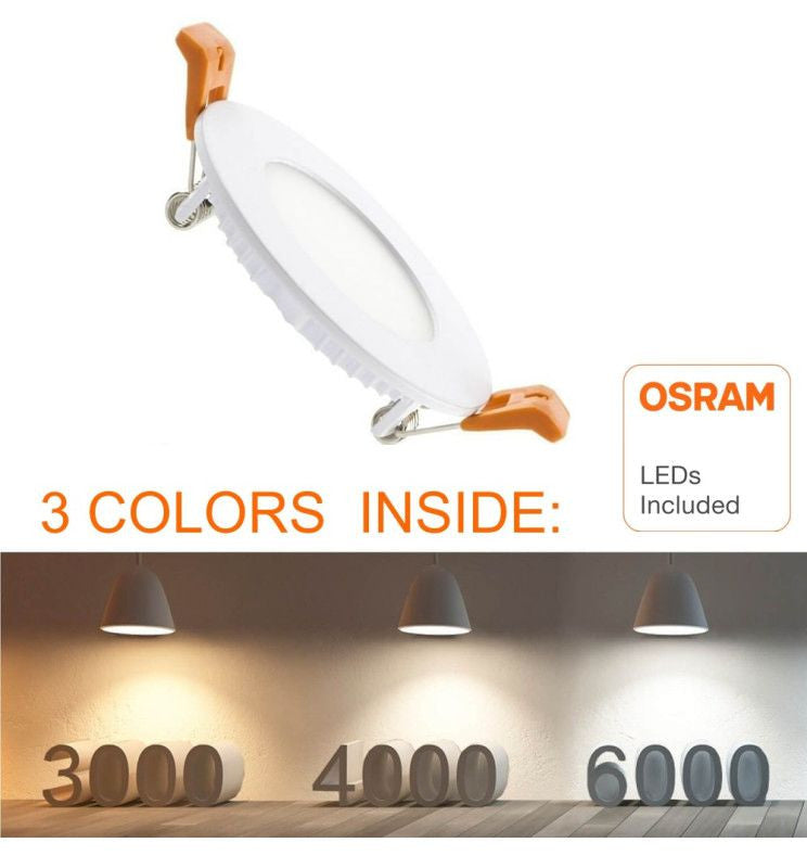 6W Round Slim LED Downlight with OSRAM Chip 4CCT - Ceiling Light Fixtures - Downlights