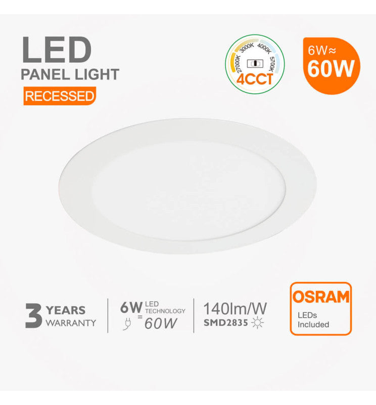 6W Round Slim LED Downlight with OSRAM Chip 4CCT - Ceiling Light Fixtures - Downlights
