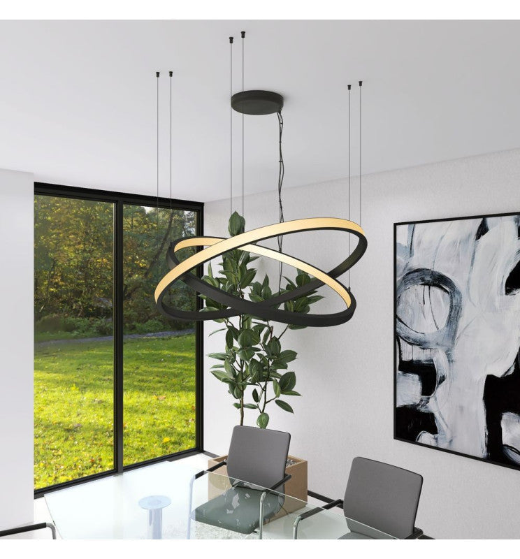 77W Circular SPACE VENUS LED Pendant Light in Black 120cm - Ceiling Light Fixtures - Linear Lights