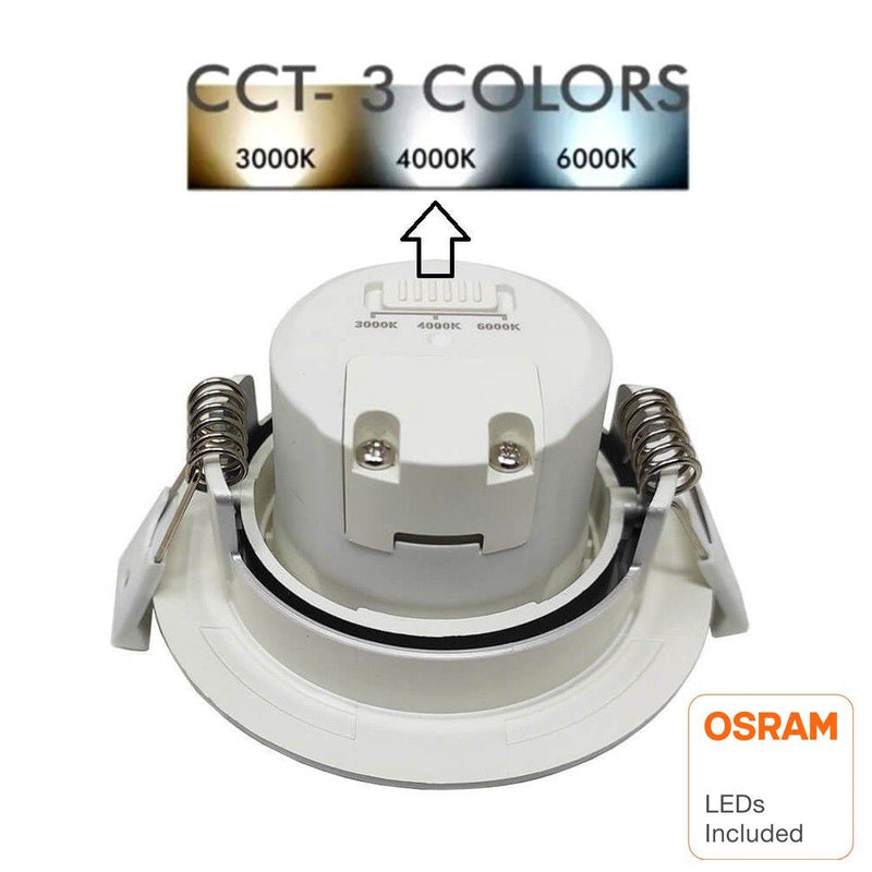 7W Recessed LED Downlight in White with OSRAM Chip 3 CCT - LED ceiling lighting