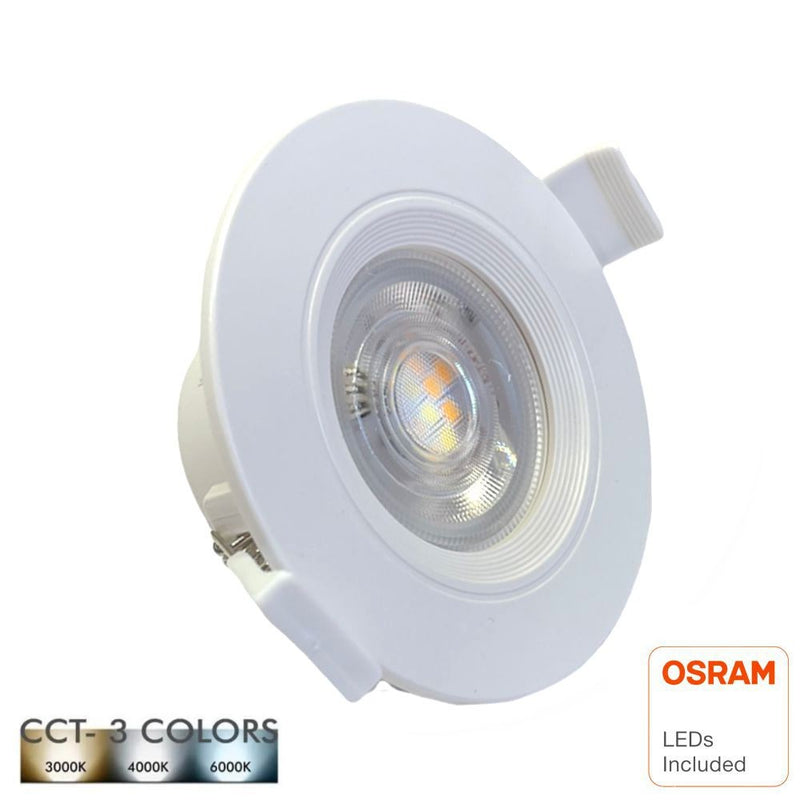 7W Round LED Downlight in White with OSRAM Chip IP54 3 CCT - Ceiling Light Fixtures - Downlights