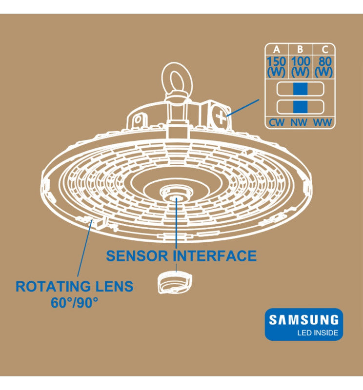 80W 100W 150W Dimmable FRANCE LED UFO High Bay with SAMSUNG Chip 3 CCT - Ceiling Light Fixtures - High Bays