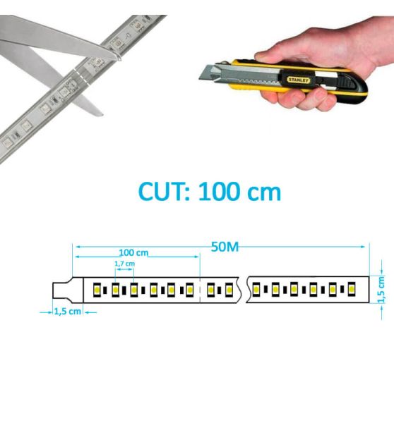 8W Dimmable LED Strip 220V RGB IP65 with Remote - 50m - Light Ropes & Strings - Strip Lights