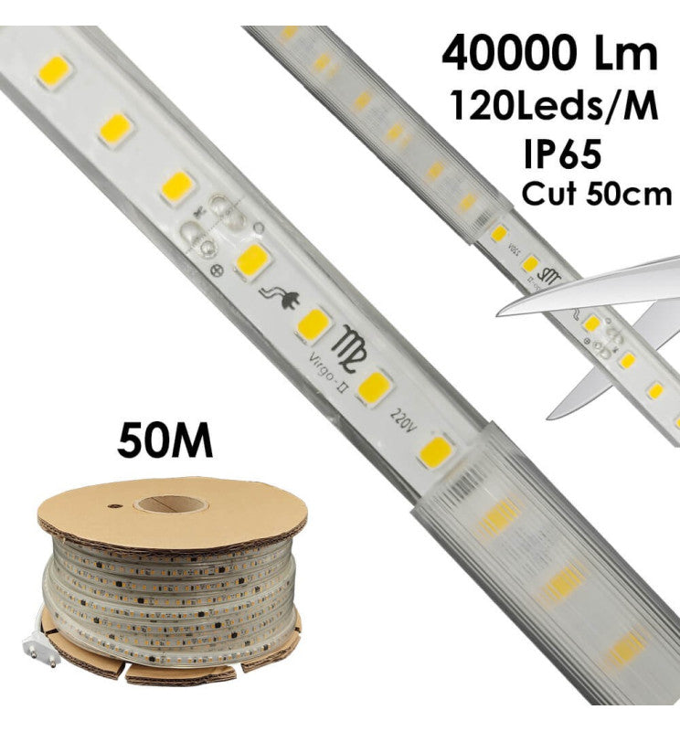 8W Dimmable LED Strip with Rectifier Cable 50m 5700K - Light Ropes & Strings - Strip Lights