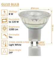 8W HIGH LUMINOSITY DIMMABLE LED GU10 Bulb - Glass - 24º 2700K - LED Light Bulbs - Lamps