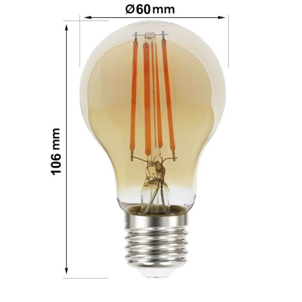 8W Vintage Filament A60 LED Bulb E27 Dimmable 2200K - E27 Retro - Ledex Lighting UK