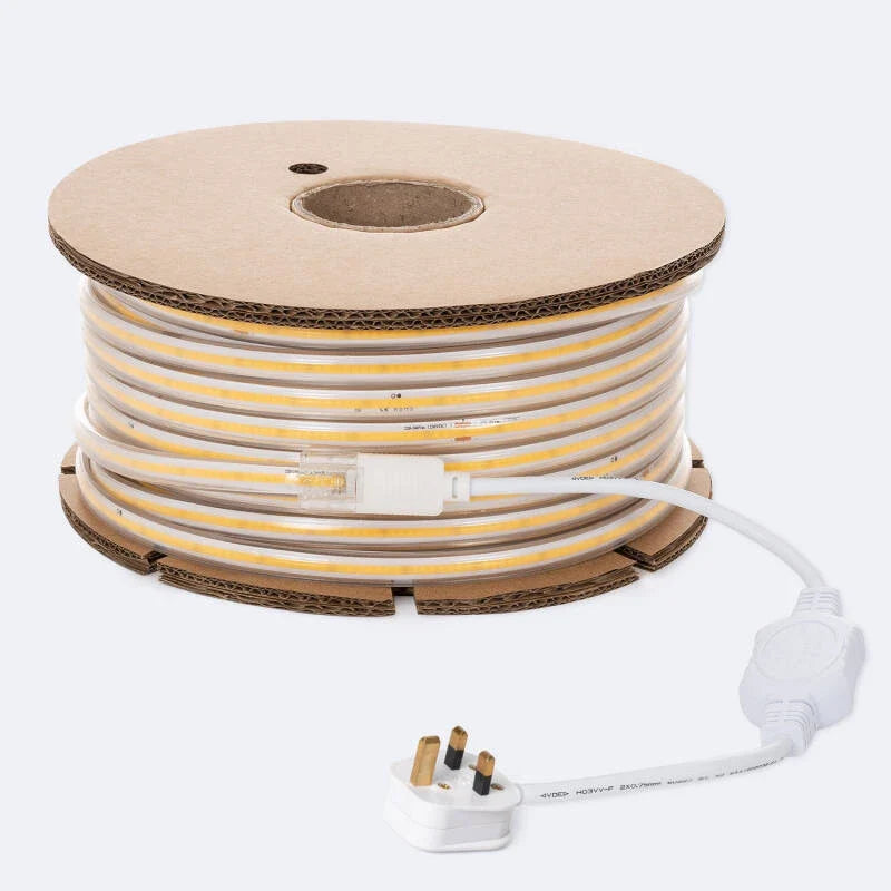 220-240V AC 8W/M Dimmable LED COB Strip Light 720Lm/M IP65 50m