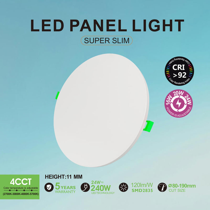 16W/20W/24W Selectable LED Downlight Frameless Adjustable Cut out 80-190mm 4CCT IP20