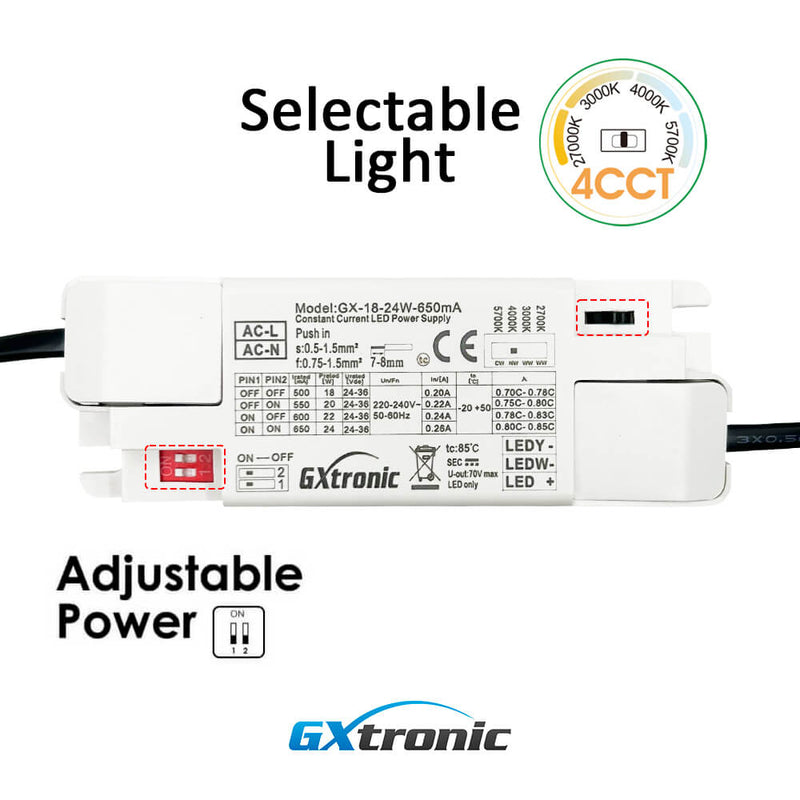 16W/20W/24W Selectable LED Downlight Frameless Adjustable Cut out 80-190mm 4CCT IP20