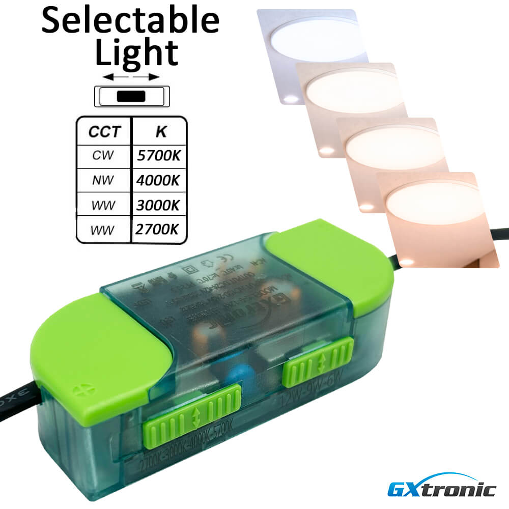 6W/9W/12W Selectable LED Downlight Frameless Adjustable Cut out 50-100mm 4CCT IP20