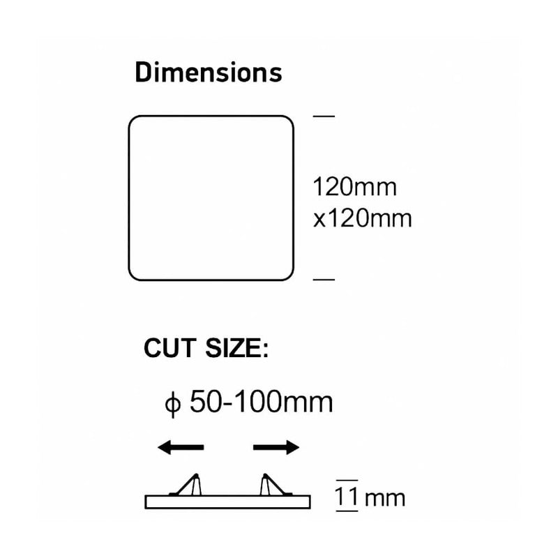 6W/9W/12W Selectable Square LED Downlight Frameless Adjustable Cut out 50-100mm 4CCT IP20