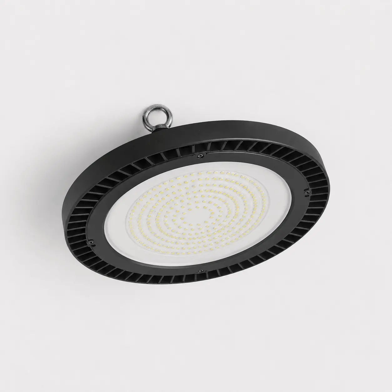 High-bay industrial light fixture on a white background