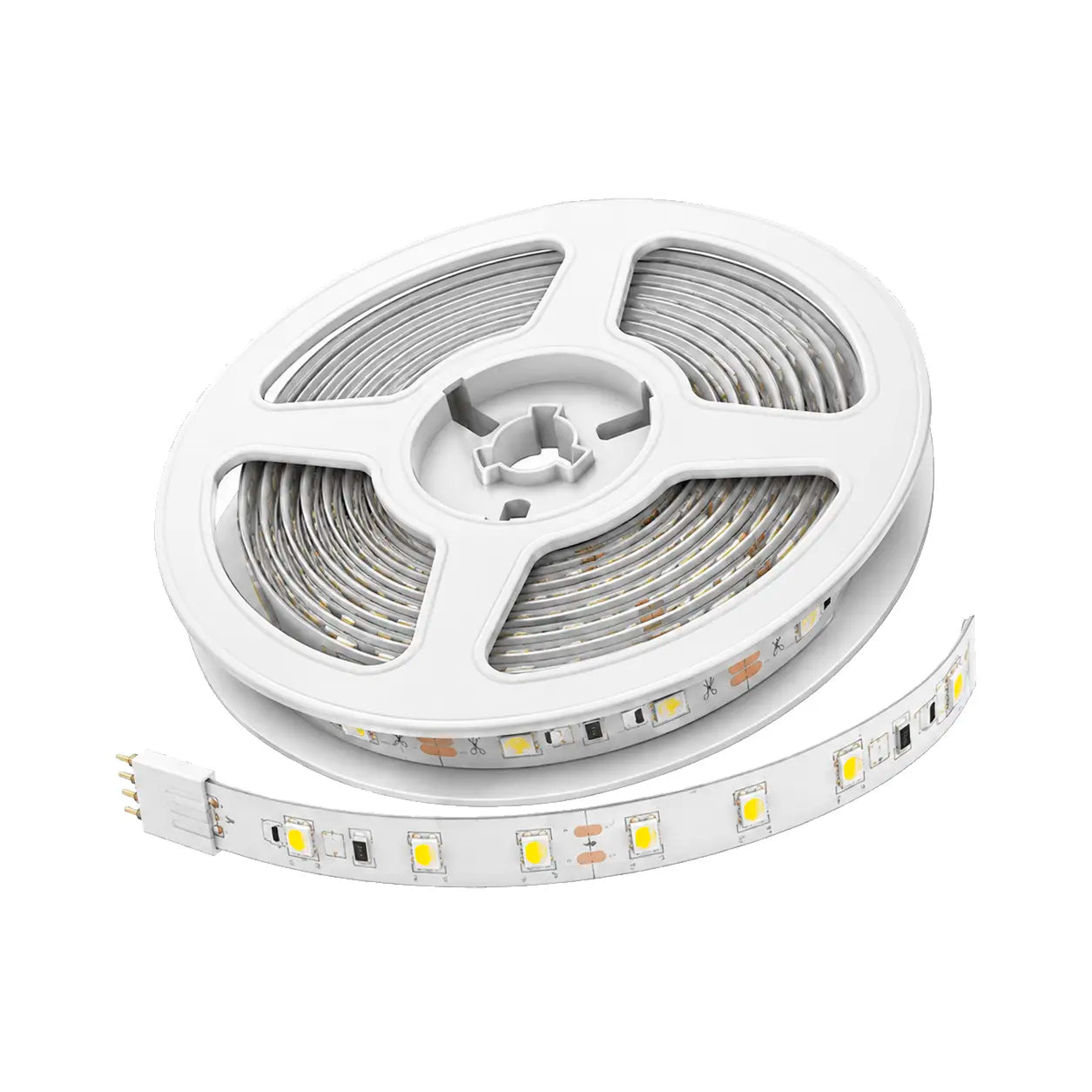 Roll of LED strip light on a white background