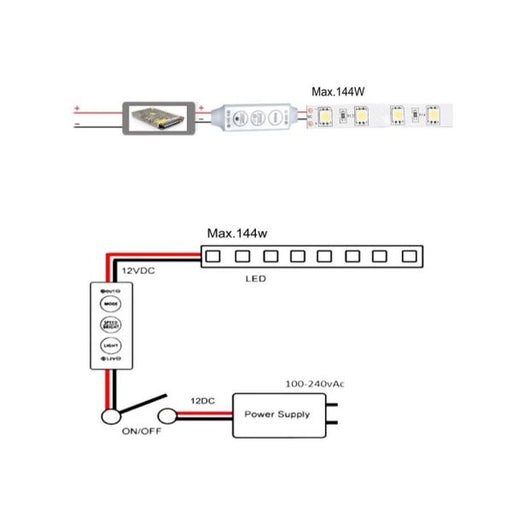 12V to 24V DC Mini LED Strip Light Dimmer Switch with Remote - Dimmer Switch