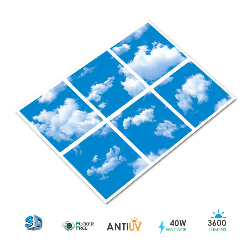 40W Set Of 6 SKY Cloud LED ceiling Panel 3D Effect 60x60cms - Lighting - Panels