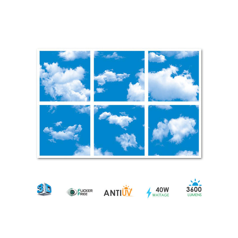 40W Set Of 6 SKY Cloud LED ceiling Panel 3D Effect 60x60cms - Lighting - Panels