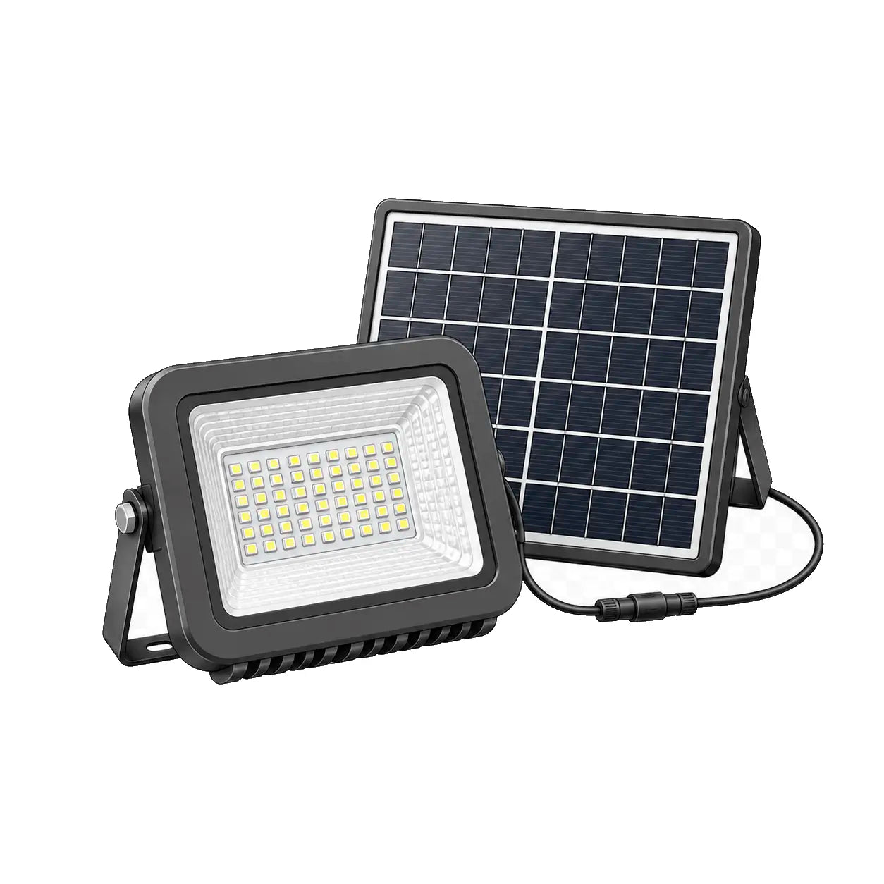 Solar flood light with solar panel on a white background