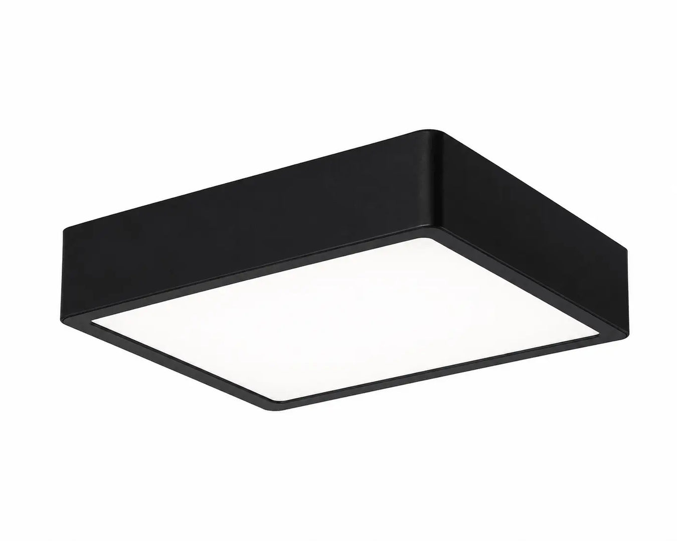 Black square ceiling light fixture on a white background
