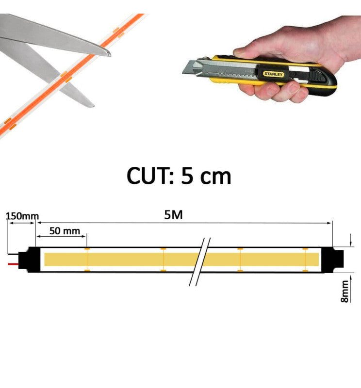 10W 24V LED COB Strip 5m IP20 - Special for Butchers