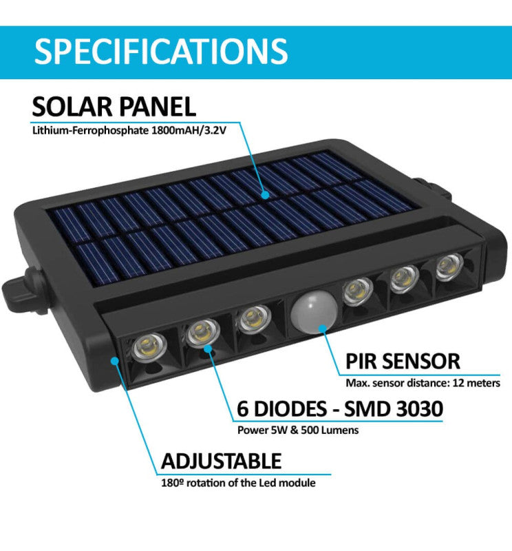 5W Directional Solar LED Spotlight with Motion Sensor 4000K