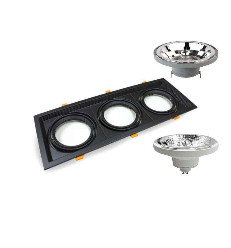 Housing for AR111 LED Bulbs Adjustable Triple Recessed Black - Lighting Accessories - Accessories