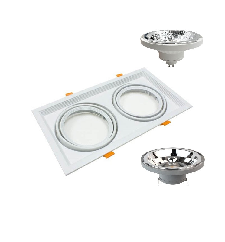 Housing for AR111 LED Bulbs Adjustable Double Recessed White - LED Accessories