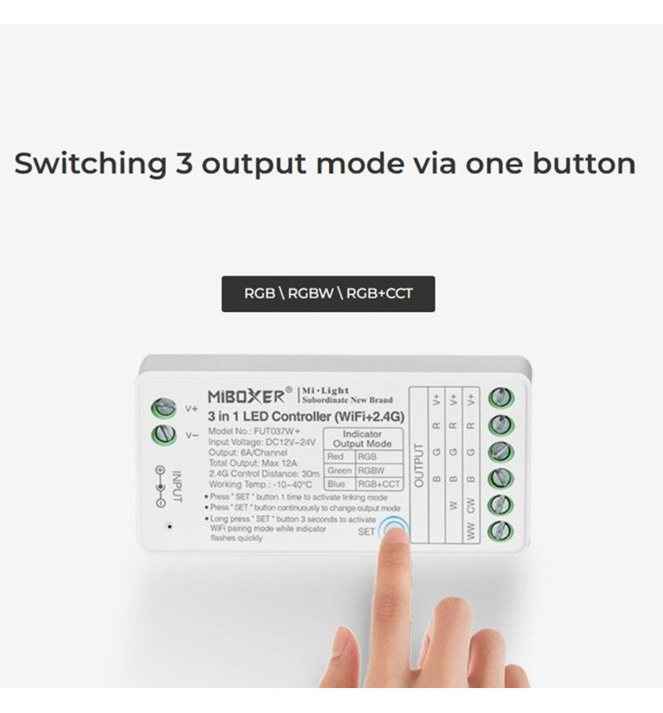 12-24V WiFi LED Controller 3-in-1 RGB - RGBW - RGBCCT - RF 2.4 GHz