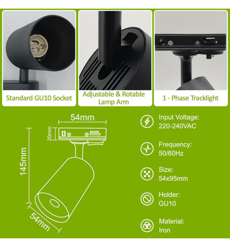 Single Phase Track Spotlight EMMEN BLACK GU10