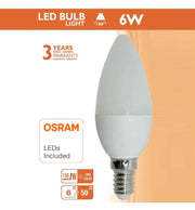 6W C37 E14 LED Candle Bulb with OSRAM Chip 6000K - E14 Candle Bulb